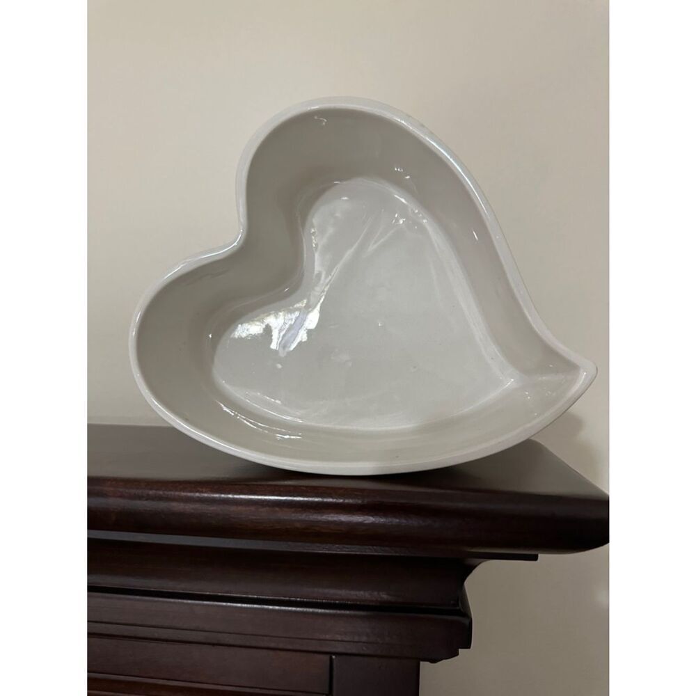FTD White Pink Floral Heart Shaped Baking Dish Pottery Decor